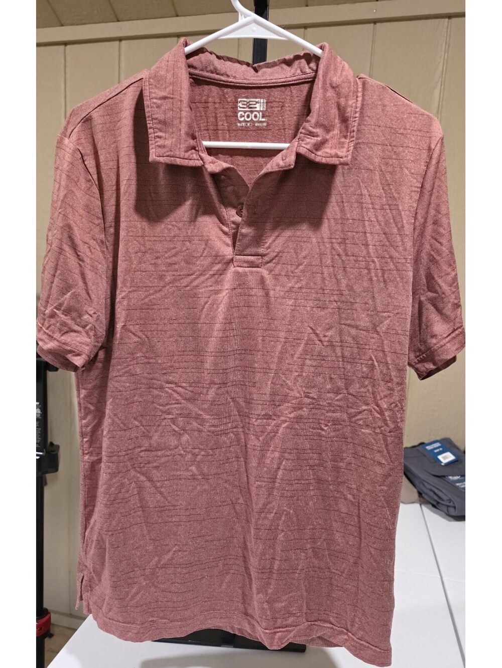 32 Degrees Cool Men's Solid Pink Short Sleeve Collared Polo Shirt, Size XL